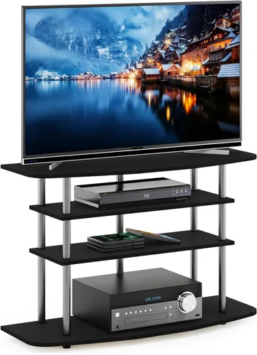 Vista 15 de Furinno Turn-N-Tube - Soporte para televisor de 3 niveles, centro de entretenimiento sin herramientas, consola de TV para televisores de hasta 32