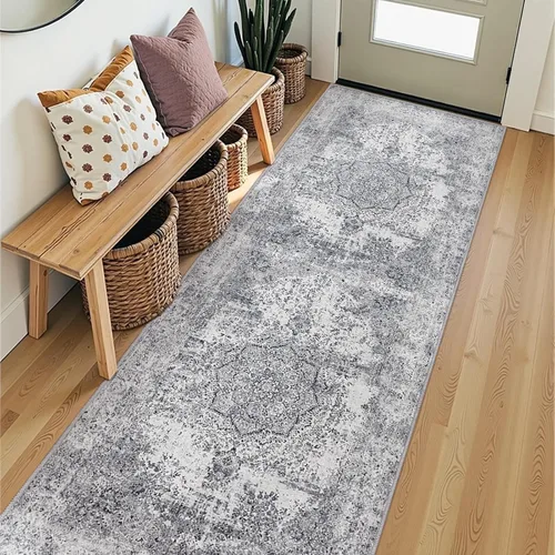Vista 21 de jinchan Alfombra floral primaveral de 2 x 3 pies para entrada, alfombra desgastada lavable, de pelo corto, suave, pequeña, antideslizante, tapete
