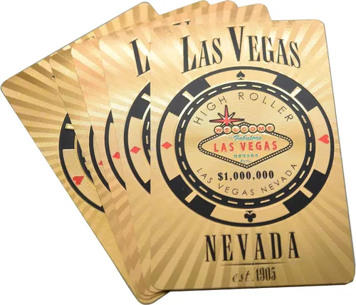 Vista 2 de Las Vegas Baraja de naipes de plástico de alto rodillo dorado