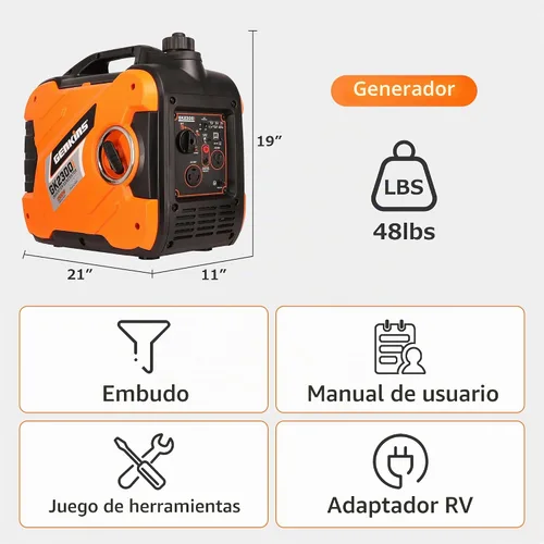 Vista 7 de Genkins Generador inversor portátil de 2300 vatios ultra silencioso a gas, listo para vehículos recreativos, cumple con CARB y EPA, envío a los 50