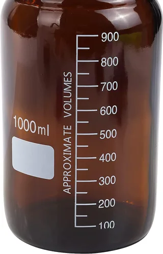 Vista 3 de Botellas ámbar de almacenamiento de medios de laboratorio, contenedor de vidrio graduado marrón GL45, tapa de rosca a prueba de fugas, multiusos Azul