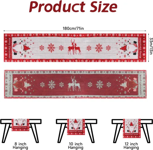 Vista 5 de SULOLI Camino de mesa de Navidad de Papá Noel, decoración de mesa de comedor para interiores y exteriores, decoración de fiesta, 13 x 71 pulgadas