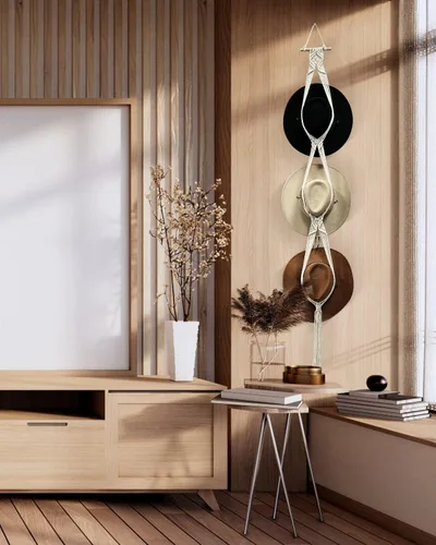 Vista 5 de Gute Colgador de macramé bohemio para colgar en la pared, organizador tejido con capacidad de 3 sombreros para sombrero de ala ancha, Fedoras