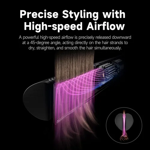 Vista 8 de JELLYFISH Secador de pelo y alisador de aire, alternativa de cepillo secador de pelo para cabello largo, estilizador de soplado sin abrazadera