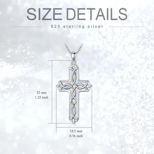 Vista 4 de WINNICACA Collar de cruz de ópalo para mujer, plata de ley 925, colgante de cruz infinita, regalo de joyería de ópalo para mujeres y niñas