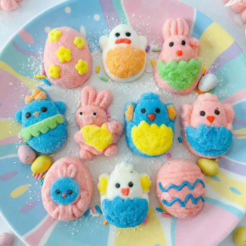 Vista 2 de Gomitas de malvavisco de Pascua, 10 diseños diferentes, 4.5 onzas, gomitas envueltas individualmente en bolsa, sin gluten, sin diario, perfectas