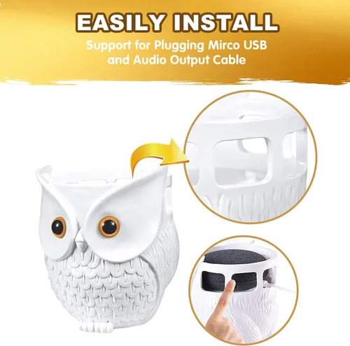 Vista 3 de Soporte para altavoz inteligente con estatua de búho mejorado para Echo Dot 4ª/3ª/2ª y 1ª generación, Google Home Mini/Google Nest Mini