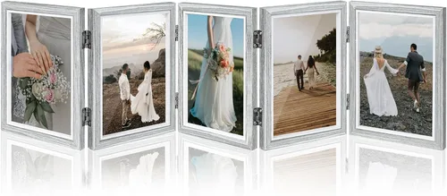 Vista 8 de Marco de fotos con 5 bisagras, marco de fotos plegable de 5 x 7 pulgadas con acrílico de alta definición, decoración de escritorio de collage