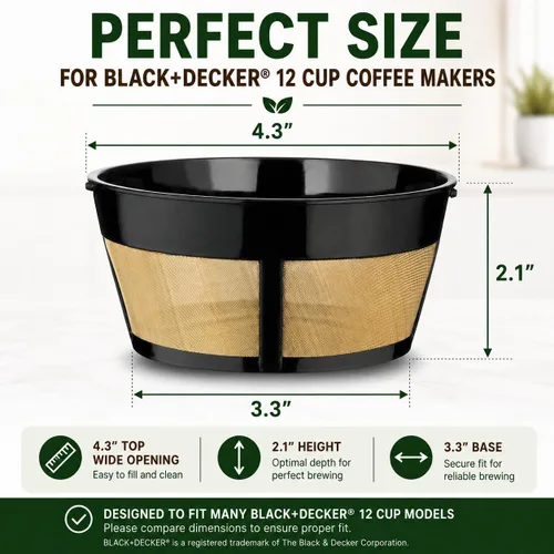 Vista 4 de CAFE BREW COLLECTION - Filtro de café reutilizable para cafeteras y cafeteras Black & Decker, de 8 a 12 tazas, acero inoxidable permanente, sin BPA