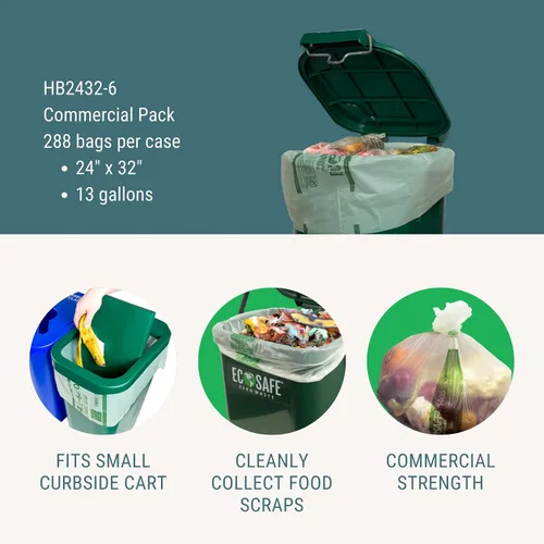 Vista 3 de EcoSafe -6400 HB2432-6 Bolsa compostable certificada - Bolsas verdes de 24 x 32 pulgadas para contenedores de 13 galones - Forros de basura