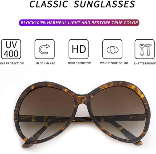 Vista 6 de Gafas de sol redondas retro de gran tamaño para mujer, grandes y vintage, de moda, sombras de conducción, viajes, 70