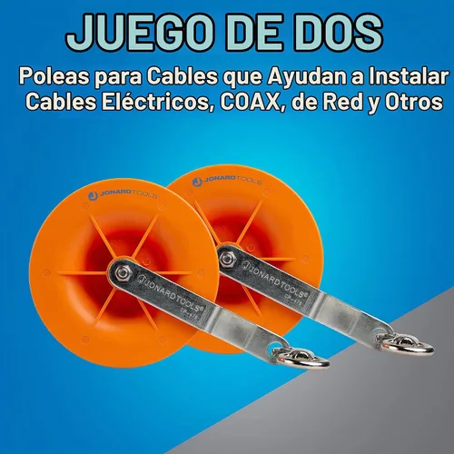 Vista 2 de Jonard Tools CP-475 Juego de poleas de cable (paquete de 2) para cables eléctricos, de red y coaxiales de bajo voltaje, instalación de cables