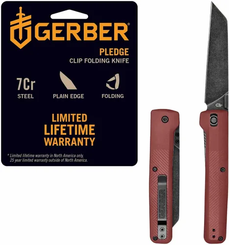 Vista 12 de Gerber Gear Pledge Pocket Knife with Pocket Clip - 3.7" Full Panel Plain Edge Blade Folding Knife - EDC Gear and Equipment Omni Gris