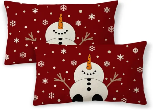 Vista 36 de Fundas de almohada de Navidad de 16 x 16 pulgadas, almohadas decorativas de Navidad con copos de nieve dorados, blancos y rojos para sofá, fundas