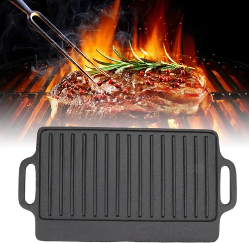Vista 6 de Sartén antiadherente, estufa de interior, parrilla para el hogar, cocina de gas fundido Teppanyaki con asas, parrilla rectangular gruesa de doble