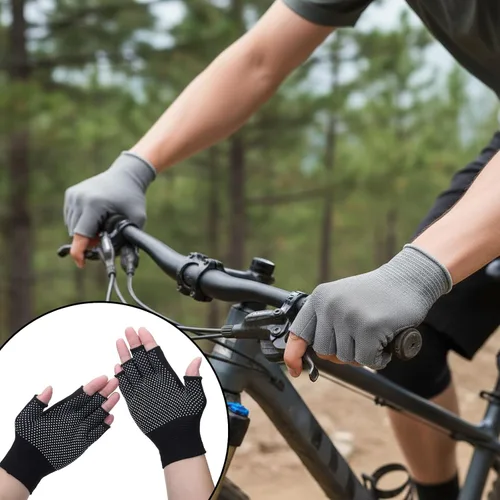 Vista 5 de Guantes de trabajo antideslizantes y transpirables sin dedos, ligeros, antideslizantes, para yoga, ejercicio, ciclismo, entrenamiento, 2 pares