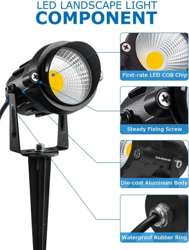 Vista 6 de SUNVIE Luces LED de paisaje de bajo voltaje de 12 W con conectores, para exteriores, 12 V, blanco súper cálido (900 LM), impermeables, luces