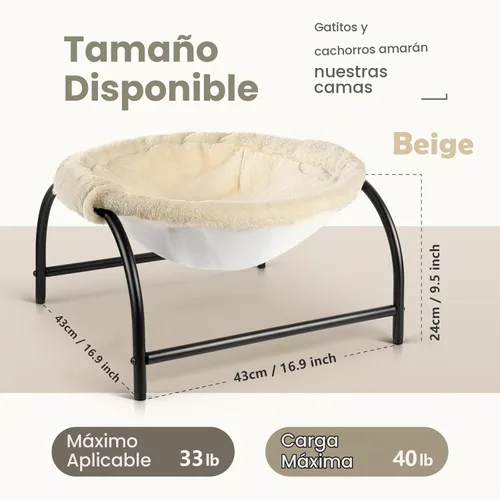 Vista 5 de JUNSPOW Cama para Gatos Percha para Perros Cama Hamaca para Mascotas Cama para Dormir Mascotas Suministros para Gatos Suministros para Mascotas Beige