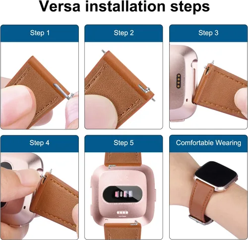 Vista 5 de Correas de cuero compatibles con pulseras Fitbit Versa 2 y Versa Lite, correa de cuero de repuesto clásica para Fitbit Versa SE para mujeres