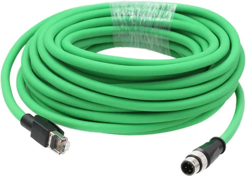 Vista 8 de M12 4 Pin D-Coded macho a RJ45 Ethernet Cat5e Cable de red para sistema de visión industrial PoE Automatización alta Flex Blindado Verde 3.3 ft