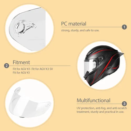Vista 2 de Repuesto de protector facial para casco de motocicleta, visera de casco de motocicleta compatible con AGV K1 K1S K3 SV K5 K5S con protección UV