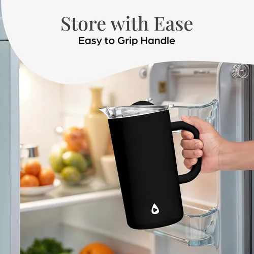 Vista 6 de Jarra aislada de acero inoxidable con tapa, jarra aislada al vacío de doble pared de 67 oz para bebidas frías Negro