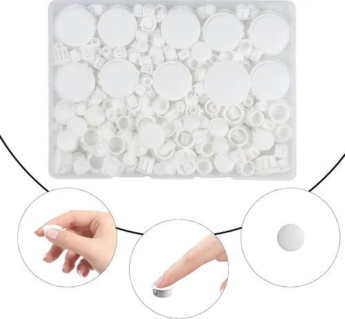 Vista 3 de Tapones de plástico para agujeros, 180 tapones de bloqueo de panel blanco, tapas redondas para tornillos de taladro para gabinetes de cocina