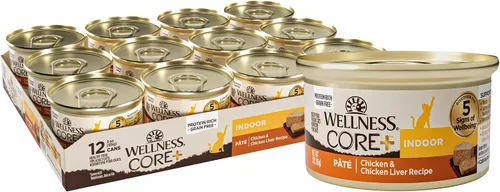 Vista 18 de Wellness CORE+ Alimento húmedo en paté de peso saludable para gatos adultos, natural, rico en proteínas, sin granos, 2.8 onzas, paquete de 12