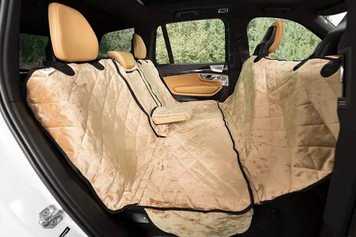 Vista 8 de Plush Paws Products Funda de asiento trasero convertible de terciopelo Costuras duraderas de diamante Funda de asiento trasero lavable e Carbón