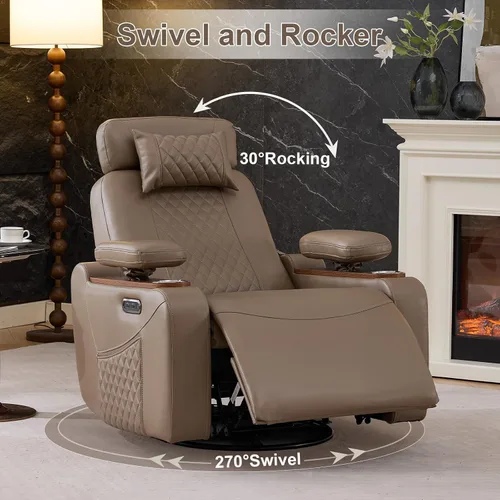 Vista 5 de Silla reclinable giratoria eléctrica para sala de estar, marrón Camel marrón