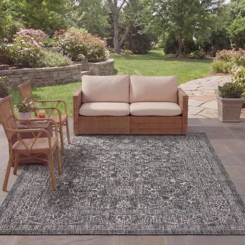 Vista 89 de SAFAVIEH Alfombra lavable al aire libre, colección Courtyard - 2'3" x 5', azul aguamarina y gris, no desprende pelusa y fácil limpieza, ideal