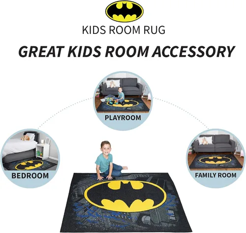 Vista 4 de Franco Alfombra antideslizante para habitación de niños, 69 x 52 pulgadas, Batman