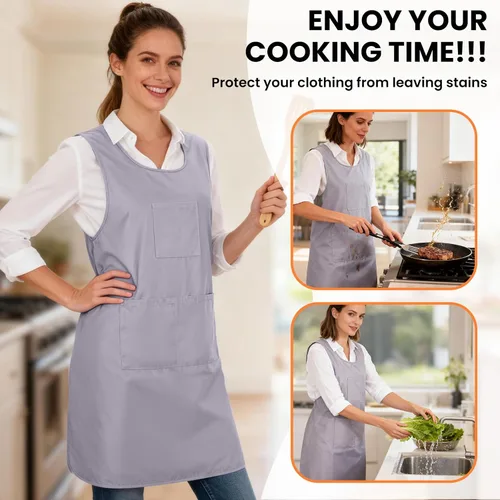 Vista 2 de Delantal de cocina con espalda cruzada para mujer, delantal de poliéster japonés con 3 bolsillos para hornear cocinar parrilla, delantales unisex