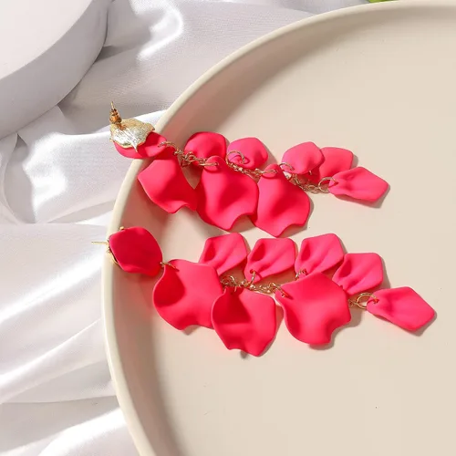 Vista 7 de Dangle Acrylic Petal Earrings - Long Drop Rose Flower Earrings for Women and Girls