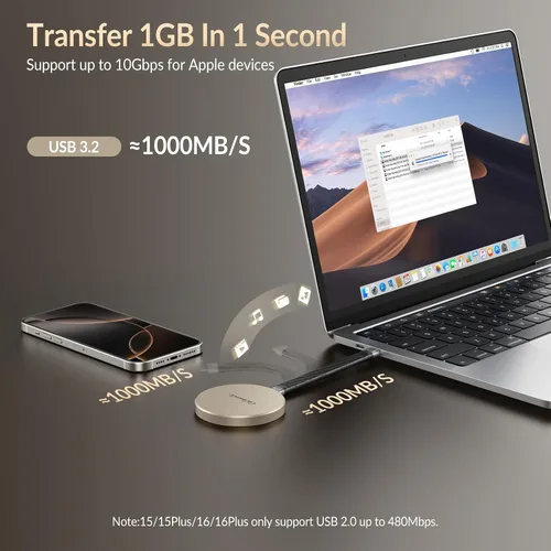 Vista 7 de GiGimundo GQ20 SSD portátil magnético USB-C ultradelgado de 1 TB – Max 20Gbps de alta velocidad, compacto y elegante unidad externa para Windows