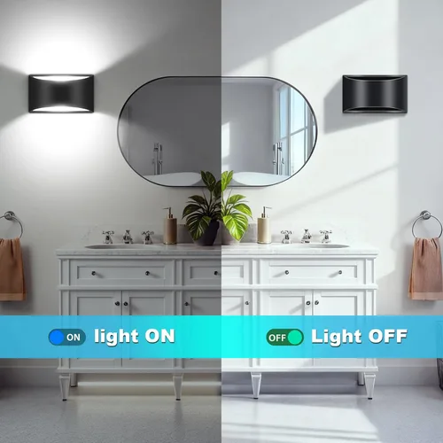 Vista 4 de Juego de 2 apliques de pared LED modernos negros con cable para interiores, luces de montaje en pared arriba y abajo, para sala de estar