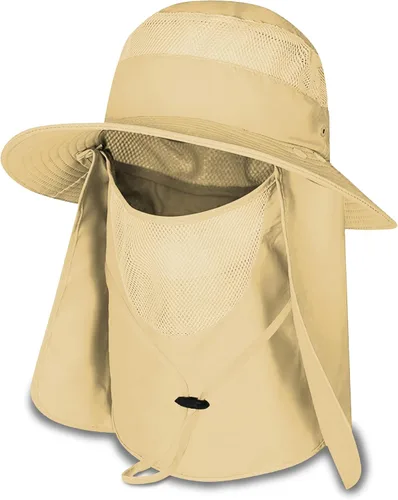 Vista 9 de Sombrero de pesca Sun Bonnie para hombres y mujeres, protección UV, gorra ligera, ala ancha, solapa desmontable para el cuello y cubierta facial