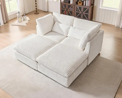 Vista 19 de Sofá Modular de Tamaño Grande, Sofá Seccional de Chenilla Cloud Extra Profundo con Chaise Otomana, Sofá Cama de Chenilla Esponjosa de 5 Asientos