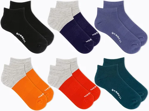 Vista 2 de Merrell Calcetines acolchados reciclados para hombres y mujeres, unisex, paquete de 6 pares, banda de soporte de arco y gestión de la humedad