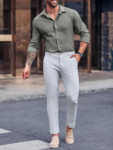Vista 5 de Runcati Camisas de vestir ligeras y casuales de manga larga para hombre