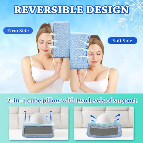 Vista 4 de HARBOREST Almohada Cubo Refrescante - Almohada para Dormir de Lado para Dolor de Cuello y Hombro, Almohada de Espuma Viscoelástica Cubo Pro con Azul