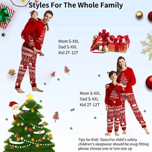 Vista 5 de Oriental eLife Pijamas de Navidad para la familia, conjuntos de pijamas familiares de Navidad a juego, ropa de dormir familiar de Navidad 2023