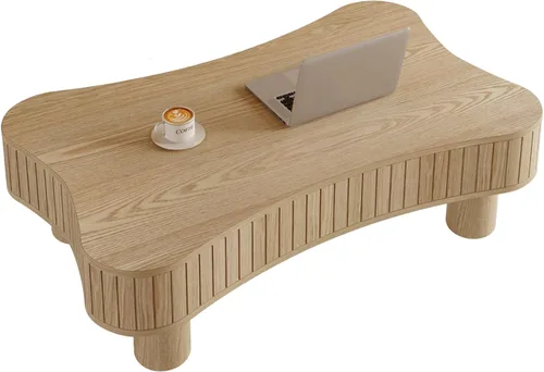 Vista 6 de Mesa auxiliar elevable con almacenamiento, moderna mesa central de 42 pulgadas con tres paneles de almacenamiento ocultos y estriados, elevación
