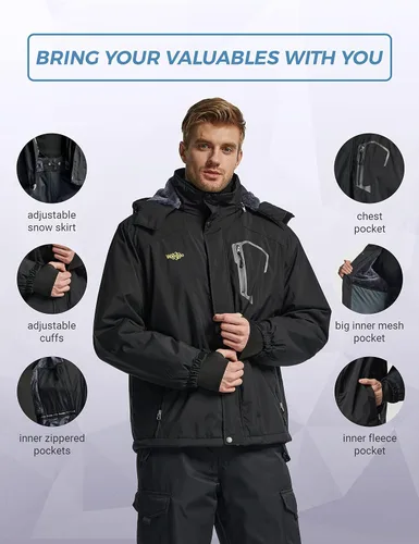 Vista 6 de Wantdo - Chaqueta de esquí impermeable con capucha, cálida, resistente al viento, la lluvia y el invierno, para hombre