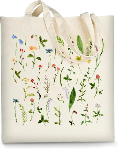 Vista 15 de AUSVKAI Bolsa de lona estética para mujer, lindas bolsas de algodón reutilizables de tela para la universidad, compras, playa, comestibles, regalos