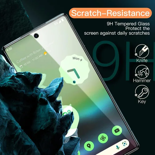Vista 4 de JETech Protector de pantalla para Google Pixel 6a de 6.1 pulgadas, compatible con huellas dactilares, película de vidrio templado, transparente HD
