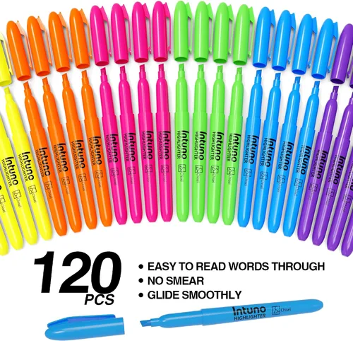 Vista 3 de Resaltadores de colores surtidos, 120 unidades, punta de cincel, adecuados para suministros de oficina, suministros escolares y artículos esenciales