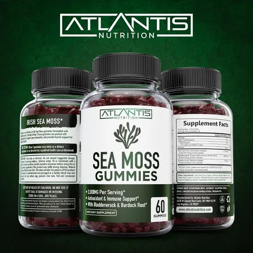 Vista 6 de Gomitas de musgo marino irlandés, 3000 mg, formuladas con musgo marino irlandés, vejiga y raíz de bardana, contienen vitaminas y minerales