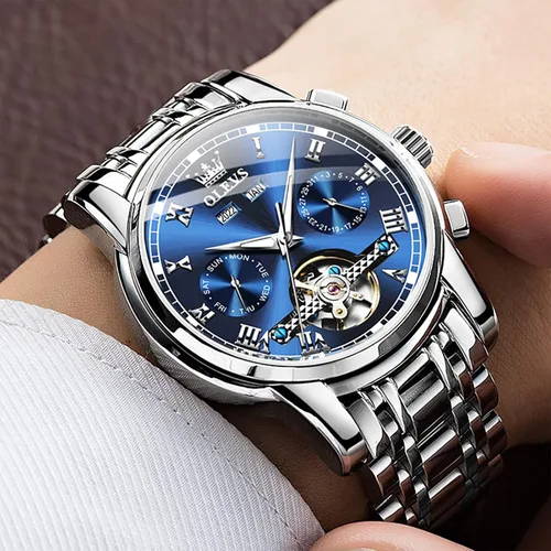 Vista 2 de OLEVS Reloj automático (no requiere batería) Relojes de pulsera para hombre, relojes mecánicos de cuerda automática, reloj clásico de esqueleto
