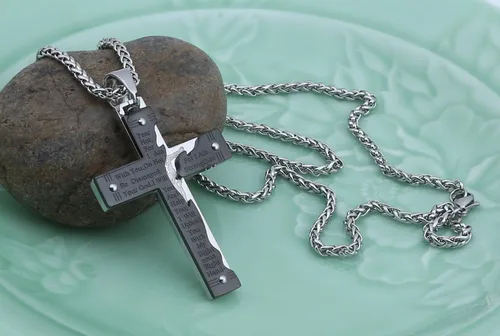 Vista 6 de Hzman - Collar con pendiente para rezo de crucifijo de Jesucristo, de acero inoxidable, para hombres